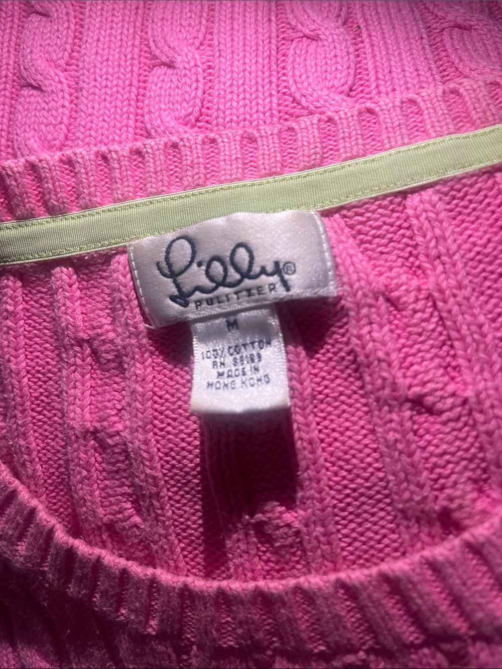 EUC Pink Lilly Pulitzer Cable-Knit Crewneck Sweater, Size Medium